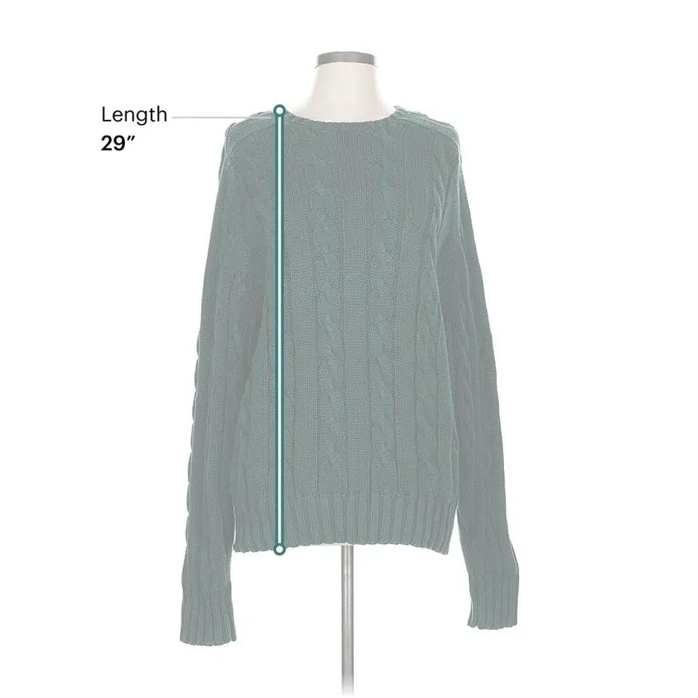 VTG Ralph Lauren Green Cableknit Cotton Chunky Sweater L